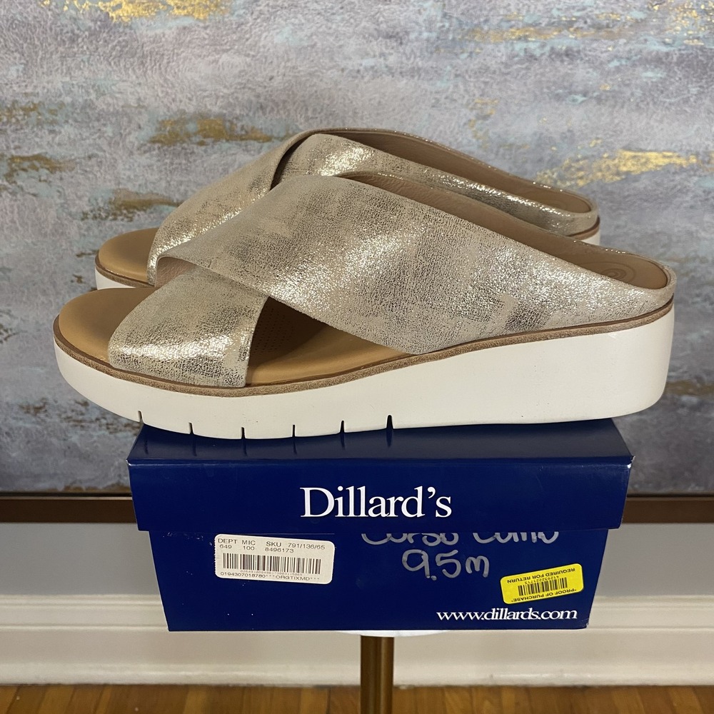 Corso Como Sandals Shoes Womens Size 9.5 Gold Leather Slide Wedge Comfort
